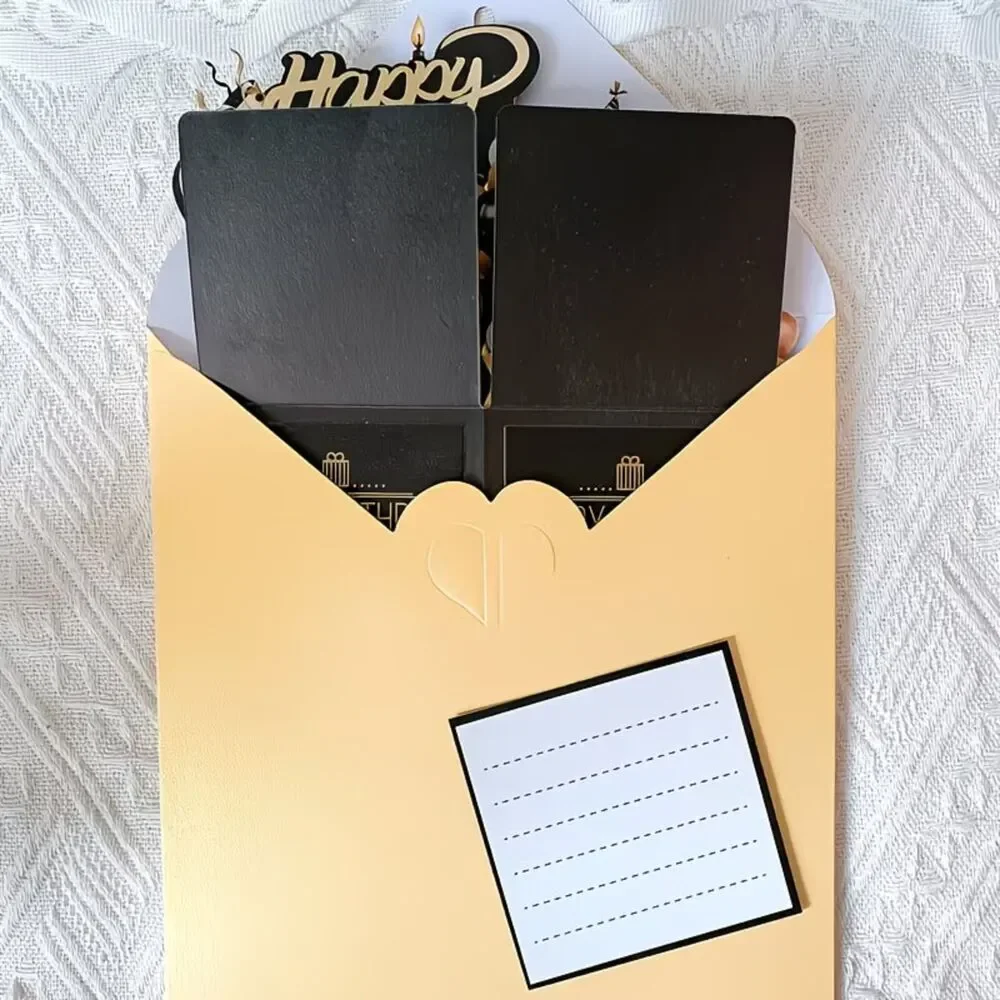 3D Pop-Up Greeting Card Black Gold Balloon Birthday Father Mother Office